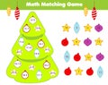 Mathematics children educational game . Match objects with numbers and decorate Christmas tree. Counting activity for kids and