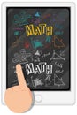 Mathematics doodles with ipad and finger on white background Royalty Free Stock Photo