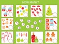 Mathematics educational children game, kids activity. How many objects task. New Year and christmas theme. Count from one to ten Royalty Free Stock Photo