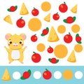 Mathematics educational children game. Study counting, numbers, addition. help hamster count food