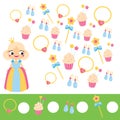 Mathematics educational children game. Study counting, numbers, addition. Princess theme kids math activity
