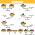 Mathematics educational game for children. balance the scale. Easter eggs in basket