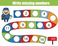 Mathematics educational game for children. Write the missing numbers Royalty Free Stock Photo