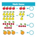 Mathematics educational game for children. Learning subtraction worksheet for kids, counting activity Royalty Free Stock Photo