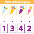 Mathematics educational game for children. Match objects with numbers. Counting game for pre school kids and toddlers