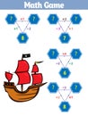 Mathematics educational game for children Set of cartoon pirate characters. Vector illustration