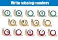 Mathematics educational game for children. Write the missing numbers