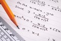 Mathematics or Equations close-up. Homework. Solving Mathematical Problem. Royalty Free Stock Photo