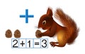 Mathematics familiarity with the plus sign addition with a squirrel on a white background. Royalty Free Stock Photo