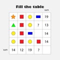 Mathematics game with pictures geometric shapes for children, middle level, education game for kids, school worksheet activity,