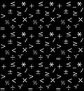 Mathematics geometric seamless pattern. Background from minus, plus, equal, not equal, division, multiplication, percent, equals,r