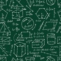 Mathematics and geometry, figures and formulas. Seamless pattern background. For school, university and training Royalty Free Stock Photo