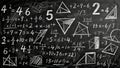 Mathematics and Geometry Formulas on Blackboard with Chalkboard Doodles Background Royalty Free Stock Photo