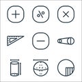 Mathematics line icons. linear set. quality vector line set such as circle, ball, tube, diameter, substraction, ruler, Royalty Free Stock Photo