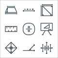 mathematics line icons. linear set. quality vector line set such as mirror, acute angle, rhombus, whiteboard, division, ruler,