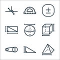 mathematics line icons. linear set. quality vector line set such as pyramid, triangle, diameter, cube, ball, rectangular, plus,