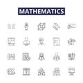 Mathematics line vector icons and signs. Algebra, Arithmetic, Geometry, Number, Equation, Polynomial, Trigonometry Royalty Free Stock Photo