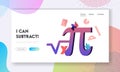 Mathematics Science and Algebra Landing Page Template. Tiny Student Female Character with Laptop