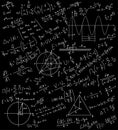 Mathematics symbol on school blackboard. Science chalk pattern education concept Royalty Free Stock Photo