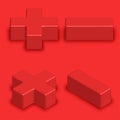 Mathematics symbols red color 3d creative isometric shape, plus minus multiply divide set math signs for arithmetic calculator