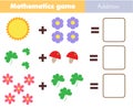 Mathematics worksheet. educational game for children. Learning counting. Addition for kids and toddlers