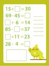 Mathematics worksheet. educational game for children. Learning counting. Addition and subtraction for school years kids Royalty Free Stock Photo