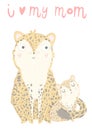 Mather`s day greeting card. Cute card with mother leopard with her child.