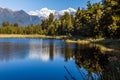 Matheson lake. Mount Cook and mount Tasman reflection. Southern Alps. South Island. New Zealand Royalty Free Stock Photo