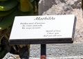 Mathilda sculpture information plaque in the Exotic Garden of Eze, France