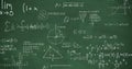 Mathmatical calcualtions written in chalk moving on a green chalkboard 4k