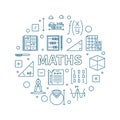 Maths concept vector outline round banner. Math circle illustration Royalty Free Stock Photo