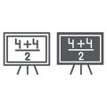 Maths example line and glyph icon, lesson and mathematical, blackboard with arithmetic sign, vector graphics, a linear