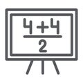 Maths example line icon, lesson and mathematical, blackboard with arithmetic sign, vector graphics, a linear pattern on Royalty Free Stock Photo