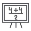 Maths example line icon, lesson and mathematical, blackboard with arithmetic sign, vector graphics, a linear pattern on
