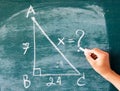 Maths formulas written by white chalk on the blackboard Royalty Free Stock Photo