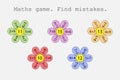 Maths game with flowers for children, find mistakes, what wrong, education game for kids, preschool worksheet activity