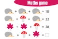 Maths game with pictures autumn theme for children, middle level, education game for kids, preschool worksheet activity, task fo
