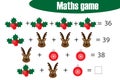 Maths game with pictures - christmas theme for children, middle level, education game for kids, preschool worksheet activity, task