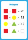 Maths game with pictures geometric shapes for children, easy level, education game for kids, preschool worksheet