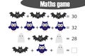 Maths game with pictures halloween theme for children, middle level, education game for kids, preschool worksheet activity, task