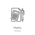 maths icon vector from university collection. Thin line maths outline icon vector illustration. Outline, thin line maths icon for