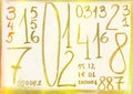 Gold numbers handdrawing, golden scientific random munber handlettering