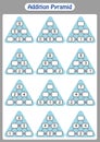 Maths Pyramids, complete the missing numbers, math worksheet for kids.