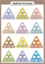 Maths Pyramids, complete the missing numbers, math worksheet for kids. Royalty Free Stock Photo