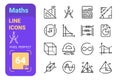 Maths symbols of algebra and geometry line icons set