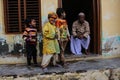 Mathura, Uttar Pradesh/ India- January 6 2020: Small kids playing with their grandfather, celebrating Holi in the state of uttar