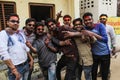 Mathura, Uttar Pradesh/ India- January 6 2020: Young people playing with colors and celebrating Holi in the state of uttar pradesh Royalty Free Stock Photo