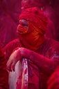 Devotee Playing Drums during Samaj at nandgaon Temple at Holi Festival,UttarPradesh,India