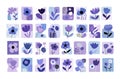 Matisse abstract flower vector set. Floral blossom leafs stem pattern blue purple tones minimal spring bloom elements modern Royalty Free Stock Photo