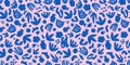 Matisse abstract modern art seamless pattern with blue geometric botanical shapes, leaves on pink background. Vector